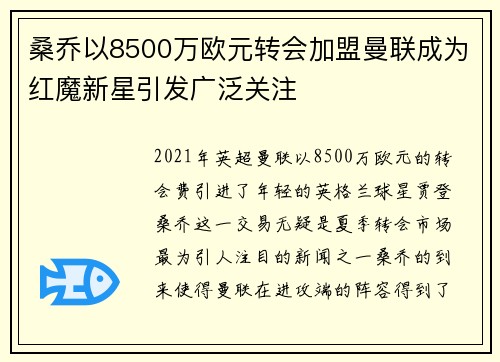 桑乔以8500万欧元转会加盟曼联成为红魔新星引发广泛关注